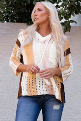 Color Block Openwork Hooded Sweater - Shah S. Sahota